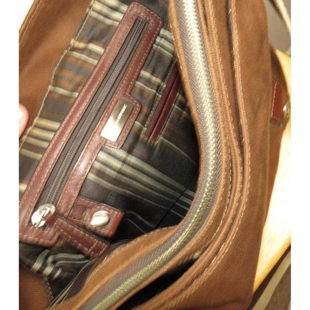 VTG Banana Republic Messenger Bag Canvas Brown Striped Strap & Lining Travel Y2K